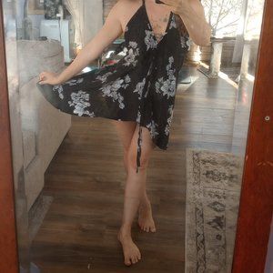 Vintage Floral halter sundress bikini cover s